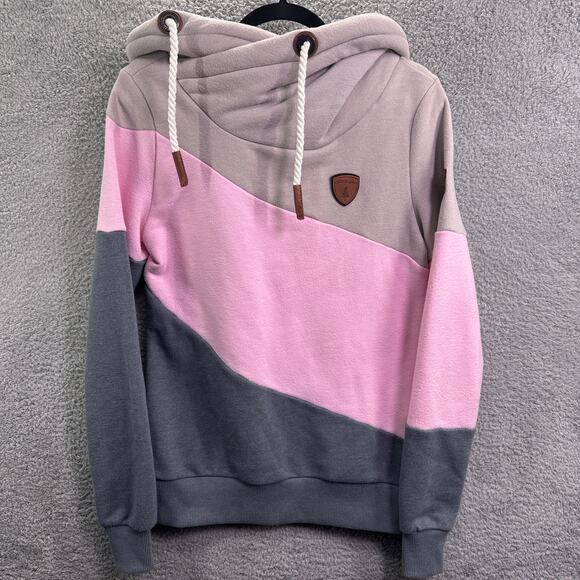 Wanakome Hoodie Women’s Small Pink Gray Colorblock Pullover Logo Patch soft cozy - Picture 2 of 13
